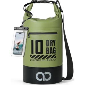 imageLamicall Dry Bag Waterproof Backpack  Zippered Pocket 10L20L Roll Top Waterproof Bag with Water proof Phone Case Floatable Drybag for Swimming Boating Kayaking Camping BeachOlive Green