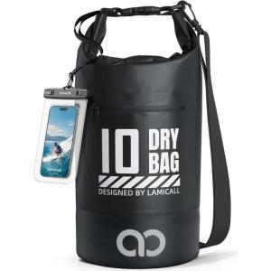 imageLamicall Dry Bag Waterproof Backpack  Zippered Pocket 10L20L Roll Top Waterproof Bag with Water proof Phone Case Floatable Drybag for Swimming Boating Kayaking Camping BeachBlack