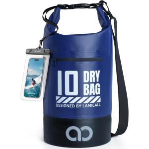 imageLamicall Dry Bag Waterproof Backpack  Zippered Pocket 10L20L Roll Top Waterproof Bag with Water proof Phone Case Floatable Drybag for Swimming Boating Kayaking Camping BeachNavy Blue