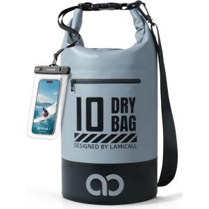 imageLamicall Dry Bag Waterproof Backpack  Zippered Pocket 10L20L Roll Top Waterproof Bag with Water proof Phone Case Floatable Drybag for Swimming Boating Kayaking Camping BeachBlueish Gray