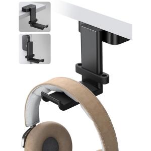 imageLamicall Headphone Stand Headset Hanger  360 Degree Rotation Earphone Hook Holder Mount Table Headphone Stand with Cable Organizer Gaming Headset Clamp for HyperX Razer Sony Sennheiser  BlackBlack