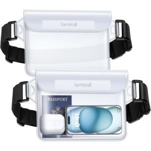 imageLamicall Waterproof Fanny Pack  2Pack Easy Handling Dry Bags Waterproof Pouch with Elastic Waist Strap for Swimming Beach Kayaking Cruise Ship Essentials 87 for iPhone 16 15 14 13 Pro MaxClear