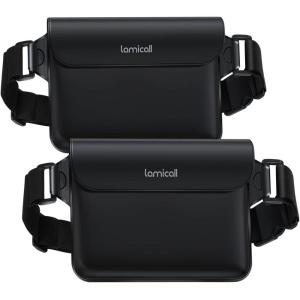 imageLamicall Waterproof Fanny Pack  2Pack Easy Handling Dry Bags Waterproof Pouch with Elastic Waist Strap for Swimming Beach Kayaking Cruise Ship Essentials 87 for iPhone 16 15 14 13 Pro MaxBlack
