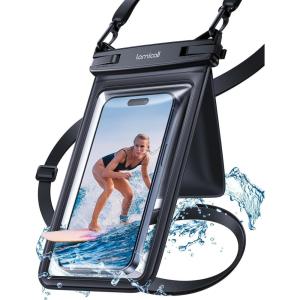 imageLamicall Waterproof Phone Pouch Case  Double Space IPX8 Water Proof Cell Phone Dry Bag with Lanyard Beach Cruise Ship Essentials for iPhone 16 15 14 13 Pro Max Galaxy S25 S24 475quot BlackBlack