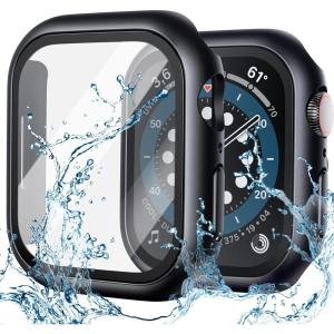 image2 Pack Lamicall Waterproof Case for Apple Watch Series 8 41mm Series 7 41 mm  Water Proof Apple Watch Face Cover 9H HD Tempered Glass Screen Protector  Full Protective Bumper for iWatchBlack