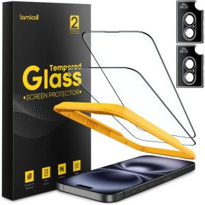 imageLamicall 22 for iPhone 16 Plus Max Screen Protector 67quot with Camera Lens Protector Top 9H Tempered Glass Film Easy Alignment AntiScratch 0 Bubbles HD Clear for iPhone 16 Plus  2 Pack Each16 Plus67