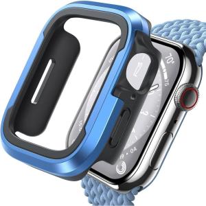 imageLamicall Aluminum Rugged Screen Protector Case Armor Designed for Apple Watch 45mm44mm Bumper Metal Watch Case Protective Armor Cover No Screen Protector Blue 9H Tempered Glass