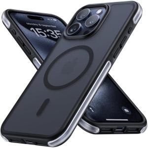imageLamicall Magnetic Phone Case for MagSafe  18 FT MilGrade Drop Protection Shockproof Case with Air Bumpers Metal Buttons for iPhone 15 Pro Max Black Titanium15 Pro Max 67