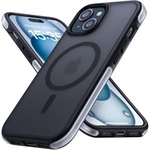 imageLamicall Magnetic Phone Case for MagSafe  18 FT MilGrade Drop Protection Shockproof Case with Air Bumpers Metal Buttons for iPhone 15 Pro Max Black Titanium15 61