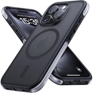 imageLamicall Magnetic Phone Case for MagSafe  18 FT MilGrade Drop Protection Shockproof Case with Air Bumpers Metal Buttons for iPhone 15 Pro Max Black Titanium15 Pro 61
