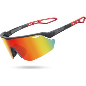 imageLamicall Polarized Sports Sunglasses for Men Women 24g UV400 Protection Sun Glasses for Cycling Running Baseball FishingBlack Framered Lens