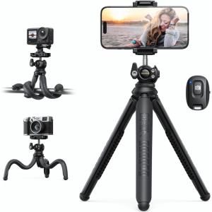imageLamicall Tripod for iPhone  3 in 1 Flexible Phone Tripod with Wireless Remote  iPhone Tripod Stand for Video Recording Vlogging Selfie Compatible with iPhone Samsung Go Pro Digital CameraBlack