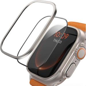 imageLamicall for Apple Watch Ultra 2 Ultra Titanium Screen Protector  Aviation Titanium Bumper Frame Case Cover 2Pack Professional Tempered Glass Film Light OrangeTitanium