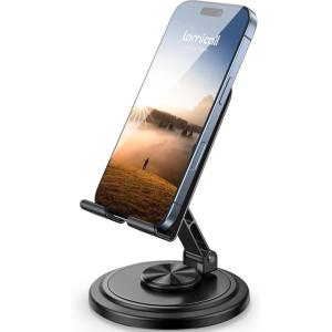 imageLamicall Adjustable Phone Stand for Desk  360 Rotating Foldable Cell Phone Holder Desktop Portable Cellphone Stand Office Desk Accessories for iPhone 16 15 14 13 Pro Max 410 Smartphones iPadBlack