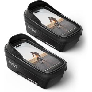 imageLamicall Bike Frame Bag Waterproof  1s Release 2 in 1 Bike Phone Bag Bike Phone Holder Mount Bicycle Top Tube Bag Cycling Pouch with Rain Cover Bike Accessories for Phones Under 7quotMedium2 Pack