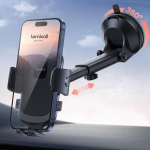 imageLamicall Car Phone Holder  Strongest MilitaryGrade Suction Cup 360 Rotation Phone Holders for Your Car Quick Release Adjustable Car Phone Mount Dashboard for iPhone 16 Galaxy Smartphone TruckBlack