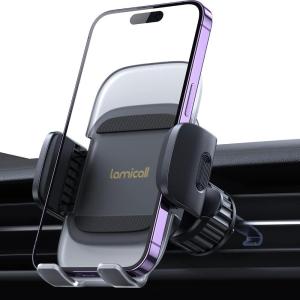 imageLamicall Car Phone Holder Vent  Upgraded Spring Loaded Hook Big Phone Friendly Air Vent Cell Phone Holders for Your Car Mount Automobile Hands Free Cradle for iPhone 16 15 14 13 Pro Max SmartphoneBlack