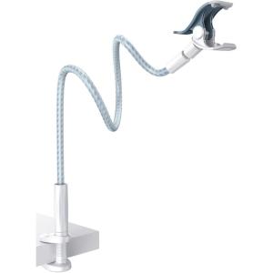 imageLamicall Gooseneck Phone Holder for Bed  Overall Length 386in Flexible Leather Wrapped Arm 360 Adjustable Clamp Clip Overhead Cell Phone Mount Stand for Desk Compatible with All Cellphone 47blue white