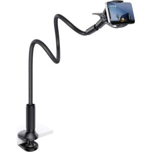imageLamicall Gooseneck Phone Holder for Bed  Overall Length 386in Flexible Leather Wrapped Arm 360 Adjustable Clamp Clip Overhead Cell Phone Mount Stand for Desk Compatible with All Cellphone 47BlackLeather