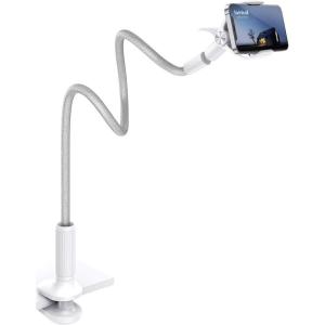 imageLamicall Gooseneck Phone Holder for Bed  Overall Length 386in Flexible Leather Wrapped Arm 360 Adjustable Clamp Clip Overhead Cell Phone Mount Stand for Desk Compatible with All Cellphone 47Gray