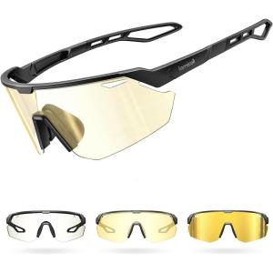 imageLamicall Photochromic Sports Sunglasses for Men Women UV400 Protection Sun Glasses for Day ampamp Night Driving Cycling RunningBlack Framegold Lens