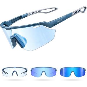 imageLamicall Photochromic Sports Sunglasses for Men Women UV400 Protection Sun Glasses for Day ampamp Night Driving Cycling RunningBlue Frameblue Lens
