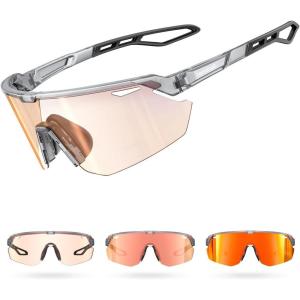 imageLamicall Photochromic Sports Sunglasses for Men Women UV400 Protection Sun Glasses for Day ampamp Night Driving Cycling RunningTransparent Framered Lens