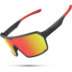 imageLamicall Polarized Sports Sunglasses for Men Women UV400 Protection Sun Glasses for Running Cycling Baseball Fishing GolfBlack Framered Lens