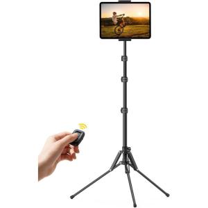imageLamicall Tablet Floor Tripod Stand  649quot Tablet Holder Mount with Adjustable Height for StreamWatching with Bluetooth Remote for iPad Pro 129 Mini Air iPhone and 4713quot Tablet and Cellphone