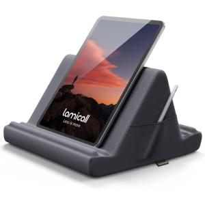 imageLamicall Tablet Pillow Holder Stand  Tablet Pillow Soft Pad Dock for Lap Bed and Desk with Pocket ampamp 4 Viewing Angles for 2022 iPad Pro 11 129 Air Mini Kindle 413quot Phone and Tablet BlackGray