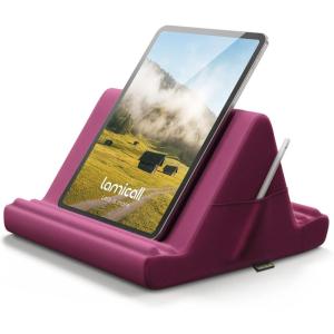 imageLamicall Tablet Pillow Holder Stand  Tablet Pillow Soft Pad Dock for Lap Bed and Desk with Pocket ampamp 4 Viewing Angles for 2022 iPad Pro 11 129 Air Mini Kindle 413quot Phone and Tablet BlackPurple Red