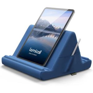 imageLamicall Tablet Pillow Holder Stand  Tablet Pillow Soft Pad Dock for Lap Bed and Desk with Pocket ampamp 4 Viewing Angles for 2022 iPad Pro 11 129 Air Mini Kindle 413quot Phone and Tablet BlackRoyal Blue
