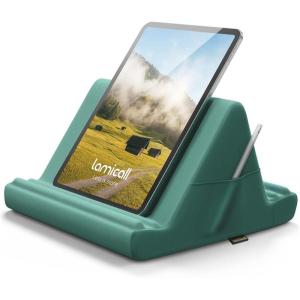 imageLamicall Tablet Pillow Holder Stand  Tablet Pillow Soft Pad Dock for Lap Bed and Desk with Pocket ampamp 4 Viewing Angles for 2022 iPad Pro 11 129 Air Mini Kindle 413quot Phone and Tablet BlackGreen