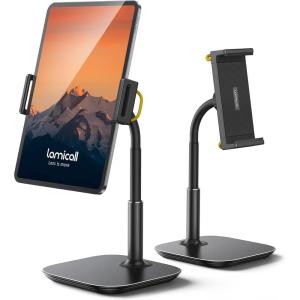 imageLamicall Tablet Stand Holder Gooseneck Tablet Mount  25lb Heavy Duty Base Adjustable Desktop Stand with 360 Degree Rotating for 4713quot Tablet iPad Pro 129 Air Mini Fire Kindle Tabs BlackBlack