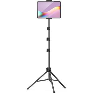 imageLamicall Tablet Stand Tripod Holder  68quot Height Adjustable Floor Tablet Mount for Live StreamWatching Compatible with iPad Pro 12911 Mini Air iPhone and 4713quot Tablets and Phones Black