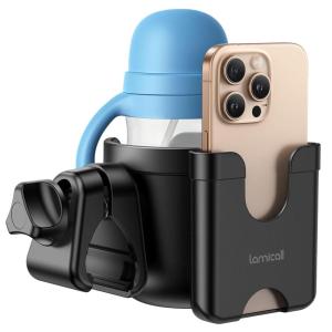 imageStroller Cup Holder with Phone Holder  Lamicall 2in1 Stable AntiSlip Stroller Accessories Phone Holder for Uppababy Doona Nuna Jogger Britax Bugaboo Walker Bike Scooter WheelchairUniversal