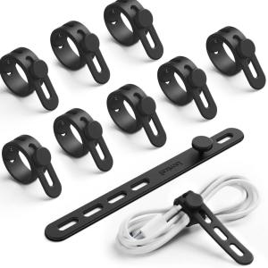 image10Pack Silicone Cable Ties Cord Organizer Wrap  Lamicall Durable Reusable Wire Management with Lock Buckle Elastic Charger Cable Strap Ties Electrical Cord Keeper for Travel Home AccessoriesClassic Black