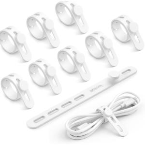 image10Pack Silicone Cable Ties Cord Organizer Wrap  Lamicall Durable Reusable Wire Management with Lock Buckle Elastic Charger Cable Strap Ties Electrical Cord Keeper for Travel Home AccessoriesWhite
