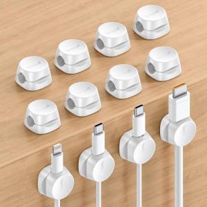 image8Pack Cord Organizer 1s Lock Spring Cable Management Clips  Lamicall Desk Cord Holder Adhesive Cute Round Cable Clip Phone Charger Wire Organizer Keeper for Nightstand Car Office Accessory White12Pack